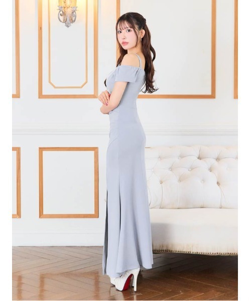 DAZZY ドレス フロントジップ オフショルダー バックル スリット