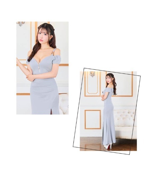 DAZZY ドレス フロントジップ オフショルダー バックル スリット