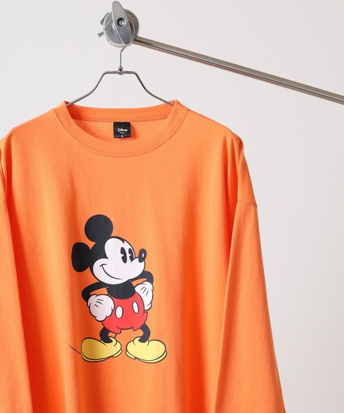 ヴィンテージ　ミッキー　染み込み　スウェット　セットインスリーブ　オレンジ Disney（ディズニー） トレーナー スウェット 「71」「Disney