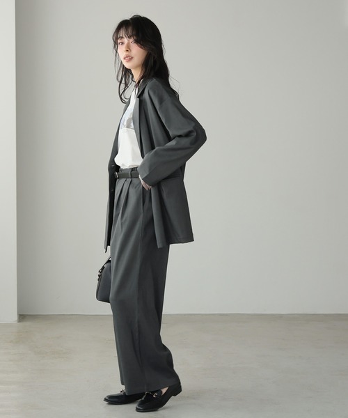 GIOVE GIUNOE 日本製 ウール ダブルセットアップスーツ 黒/グレー itto セットアップ ダブルジャケットセットアップスーツ レディース