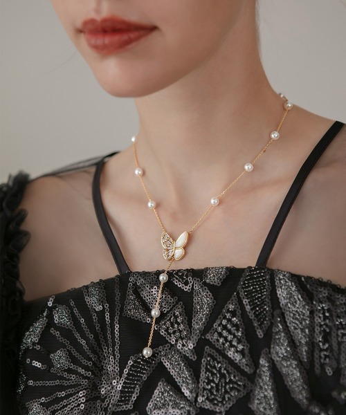 Leja（レジャ） ネックレス 「LEJA」バタフライモチーフパールロング 