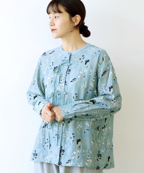 yuni ブラウス シャツ Floral embroidely ribon シャツ レディース