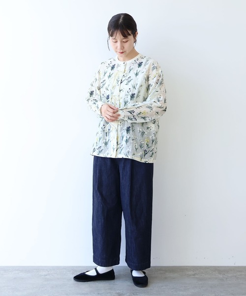 yuni ブラウス シャツ Floral embroidely ribon シャツ レディース