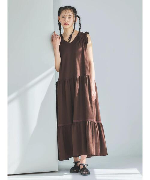 「ESCAR」 ノースリーブワンピース FREE ブラウン レディース_画像4