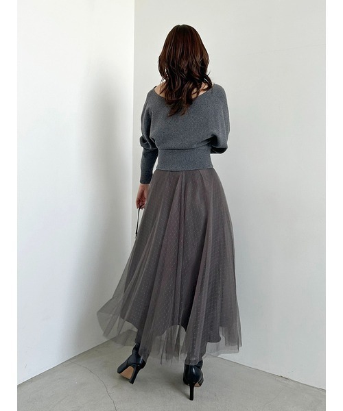 スナイデル カーデ×チュールスカートセット サイズ 1 グレー SNIDEL（スナイデル）の「カーデ×チュールスカートセット（ワンピース