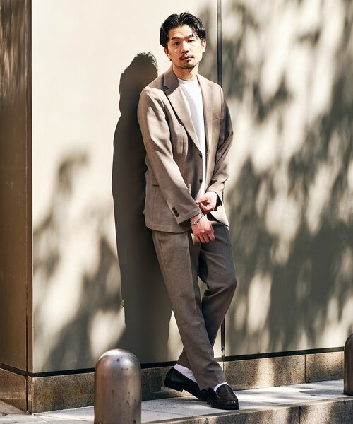 【美品】 エディフィス EDIFICE セットアップ ベージュ スーツ ダブル 417 EDIFICE（フォーワンセブンエディフィス） セットアップ LARGE