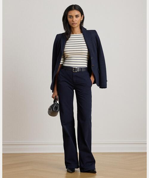 (取寄) ローレン ラルフローレン レディース ストライプド ストレッチ コットン ボートネック ティー Lauren Ralph Lauren women Striped Stretch Cotton Boatneck Tee Dark Garnet/Mascarpone Cream LAUREN RALPH LAUREN（ローレン ラルフローレン） tシャツ ストライプ