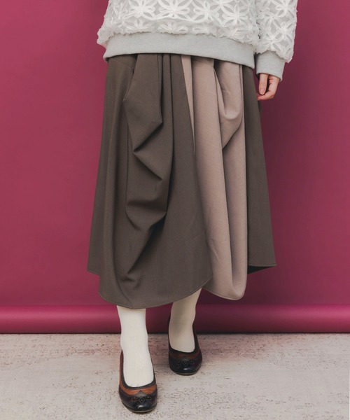 ScoLar（スカラー） スカート 753010：ランダムタック入り3柄展開 配色