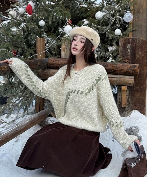 ＆soiree（アンドソワレ） ニット セーター レーシングリボンクルー