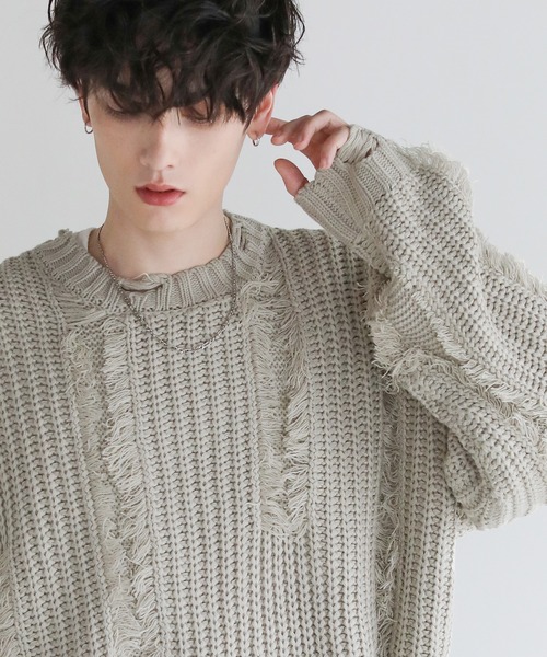 「ASTRONOMY」 長袖ニット L アイボリー メンズ_画像3