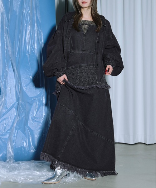 「Ezick」 デニムジャケット FREE グレー レディース_画像5