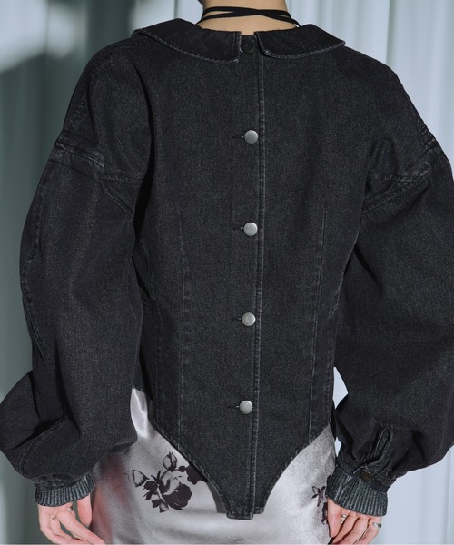 「Ezick」 デニムジャケット FREE グレー レディース_画像9