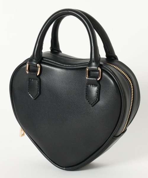 シビラ ハートモチーフ立体ハンドバッグ 黒 レザー【美品】 Heather（ヘザー） ショルダーバッグ バッグ ハートボストンBAG 654138