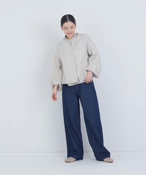 ジャケット ノーカラージャケット リネンボリュームスリーブジャケット レディース