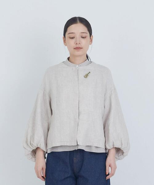 ジャケット ノーカラージャケット リネンボリュームスリーブジャケット レディース