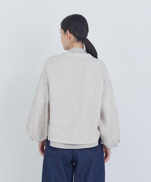 ジャケット ノーカラージャケット リネンボリュームスリーブジャケット レディース