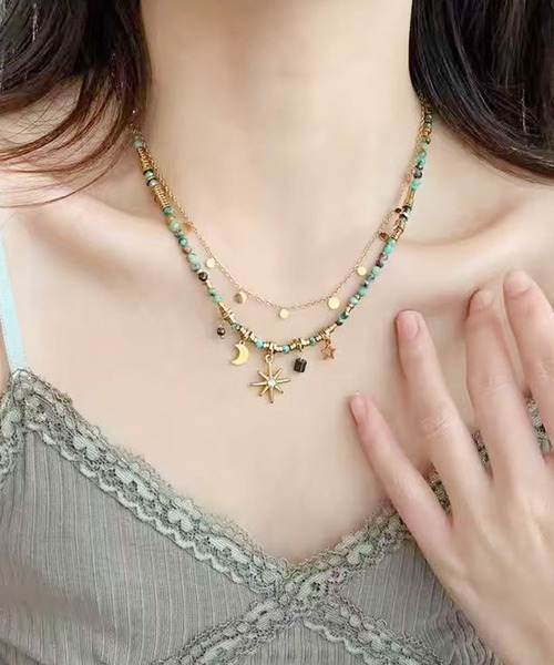 NIALAYA レイヤードチャームネックレス BARELY BLUE ネックレス 「 BARELY BLUE / ベアリーブルー