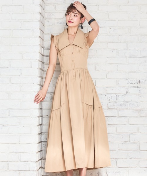 「DRESS PLUS」 ノースリーブワンピース L ベージュ レディース_画像3