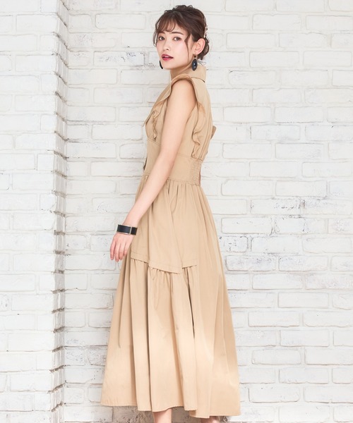 「DRESS PLUS」 ノースリーブワンピース L ベージュ レディース_画像4