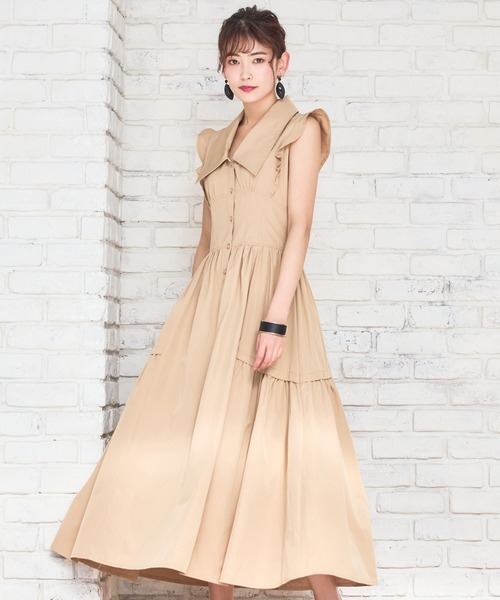 「DRESS PLUS」 ノースリーブワンピース L ベージュ レディース_画像5