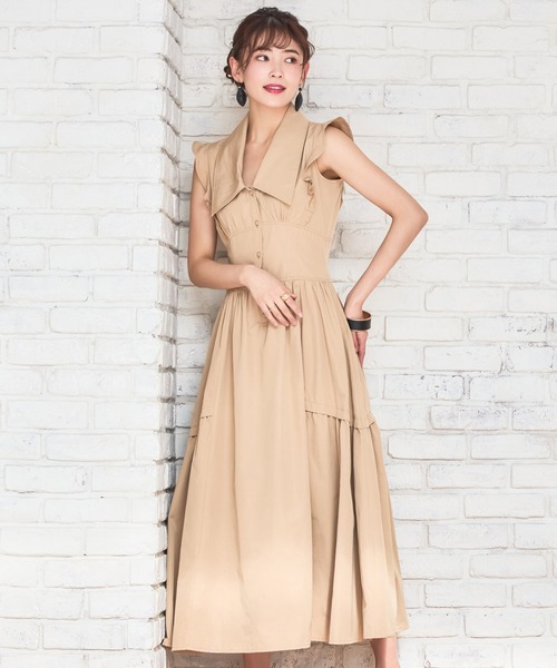 「DRESS PLUS」 ノースリーブワンピース L ベージュ レディース_画像6