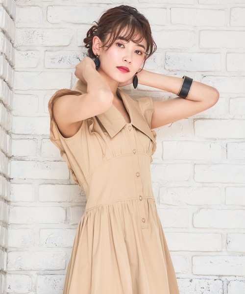 「DRESS PLUS」 ノースリーブワンピース L ベージュ レディース_画像8