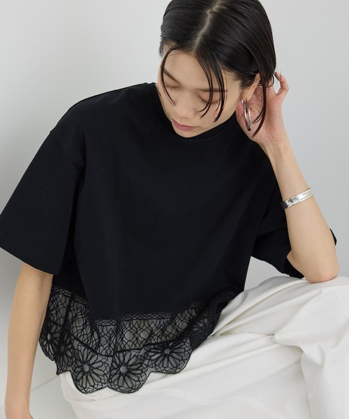 tシャツ アラベスクスカラップレースTシャツ レディースの画像