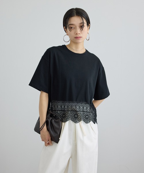 tシャツ アラベスクスカラップレースTシャツ レディースの画像