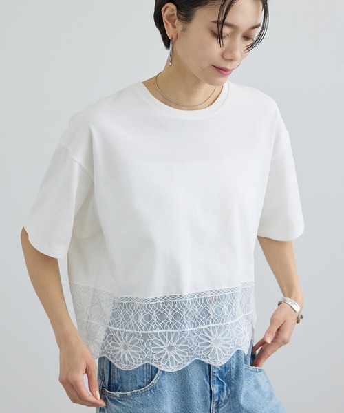 tシャツ アラベスクスカラップレースTシャツ レディースの画像