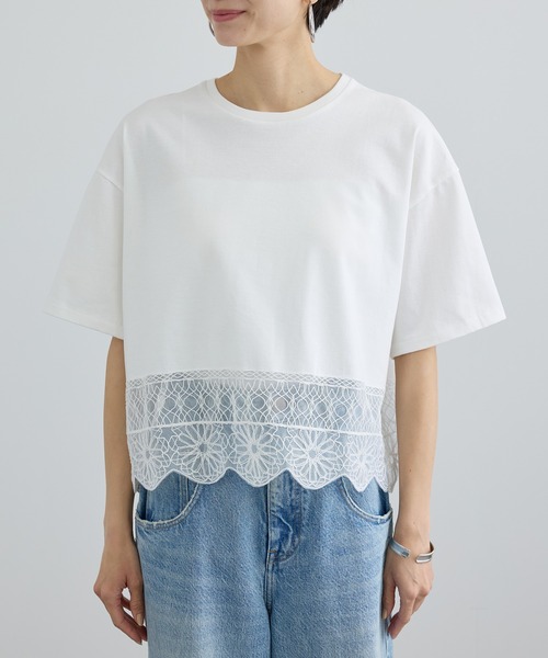 tシャツ アラベスクスカラップレースTシャツ レディースの画像