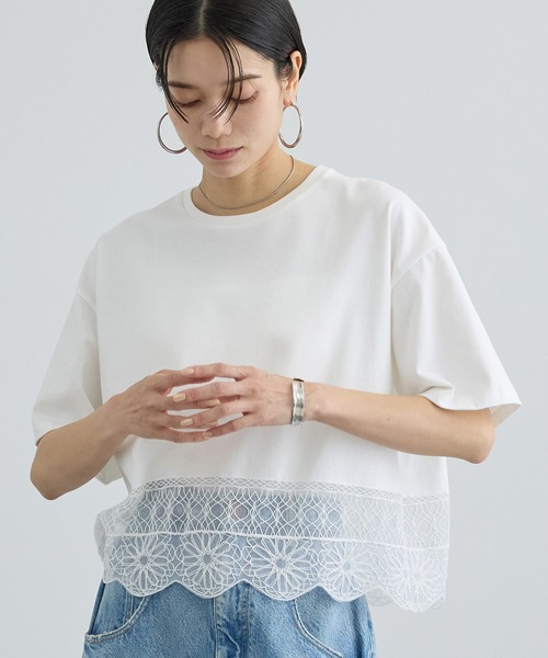 tシャツ アラベスクスカラップレースTシャツ レディースの画像