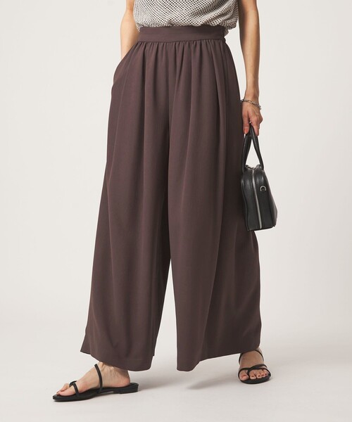 ワイドパンツ パンツ 「size SHORTあり」ジョーゼット フレア タック ワイド パンツ レディース