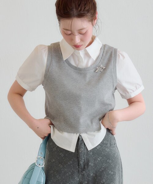 ブラウス シャツ パフシャツ×タンクSET レディースの画像