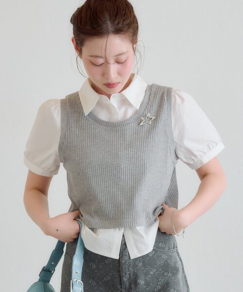 ブラウス シャツ パフシャツ×タンクSET レディースの画像