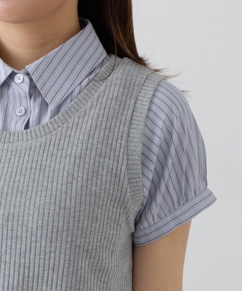 ブラウス シャツ パフシャツ×タンクSET レディースの画像