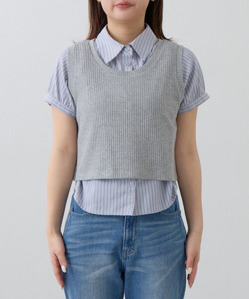 ブラウス シャツ パフシャツ×タンクSET レディースの画像