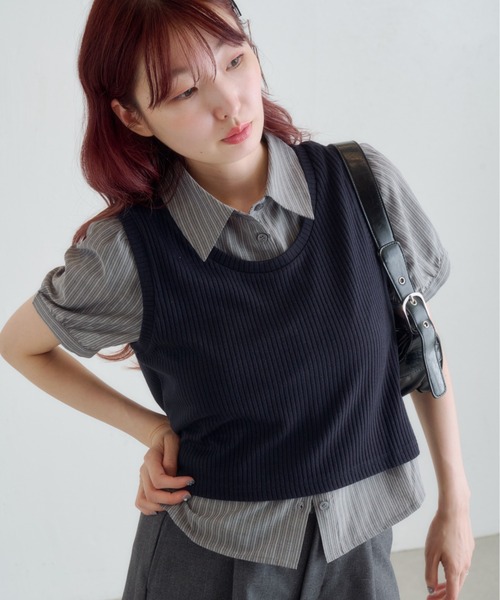 ブラウス シャツ パフシャツ×タンクSET レディースの画像