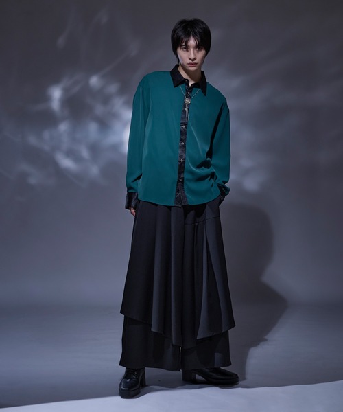 「Ellno Loset」 長袖シャツ SMALL ブルーグリーン メンズ_画像5