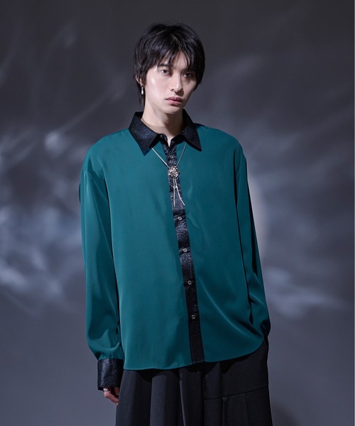 「Ellno Loset」 長袖シャツ SMALL ブルーグリーン メンズ_画像6