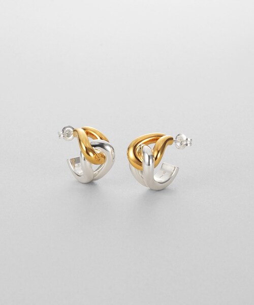 ピアス シルバー コンビカラー スモールフープ ノットピアス レディースの画像