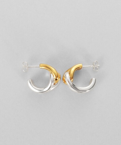 ピアス シルバー コンビカラー スモールフープ ノットピアス レディースの画像