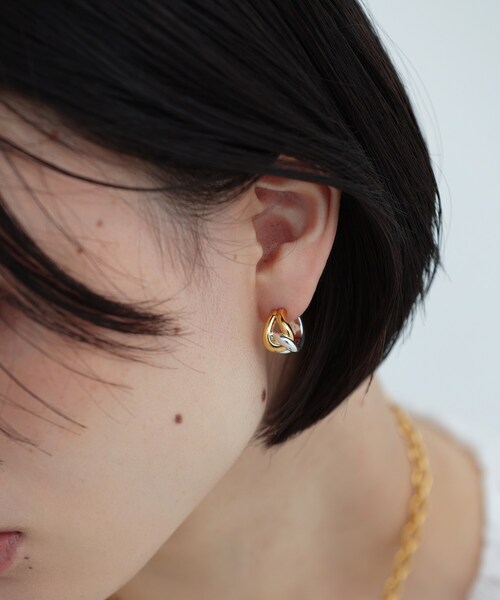 ピアス シルバー コンビカラー スモールフープ ノットピアス レディースの画像