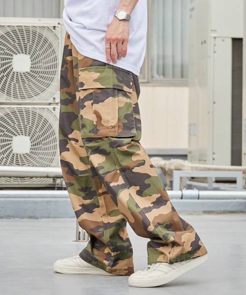 ROOP TOKYO ワイドパンツ カーゴパンツ ワイドカーゴパンツ 無地 迷彩