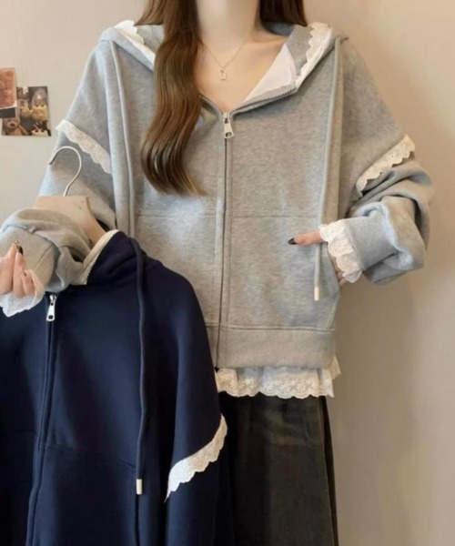 「LADY LIKE」 ジップアップパーカー M グレー レディース_画像6