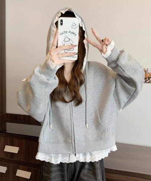 「LADY LIKE」 ジップアップパーカー M グレー レディース_画像9