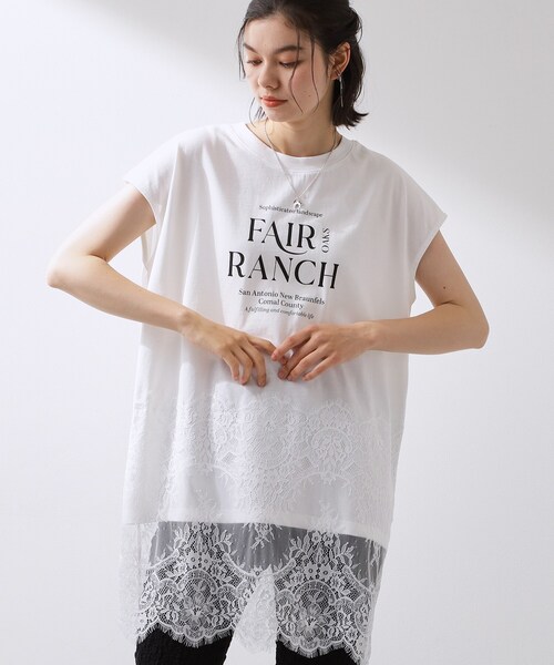 THE SHOP TK tシャツ 半袖 レース切替 ロングTシャツ レディース