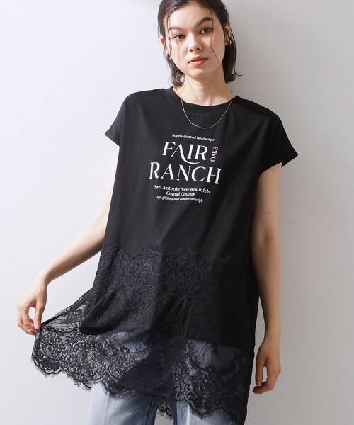 THE SHOP TK tシャツ 半袖 レース切替 ロングTシャツ レディース