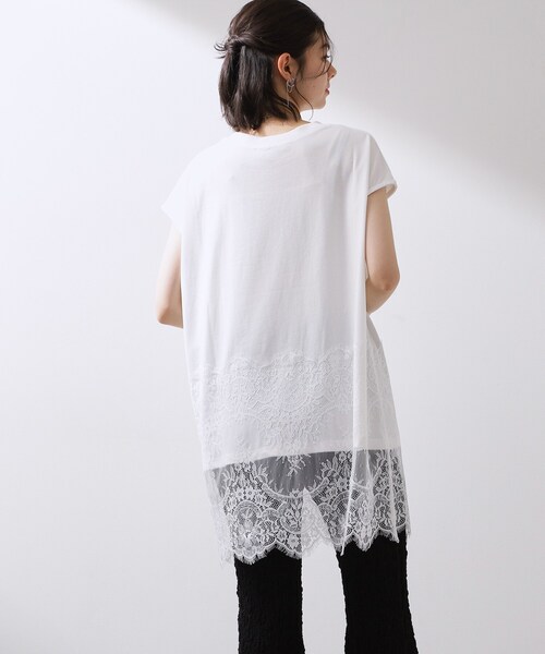 THE SHOP TK tシャツ 半袖 レース切替 ロングTシャツ レディース