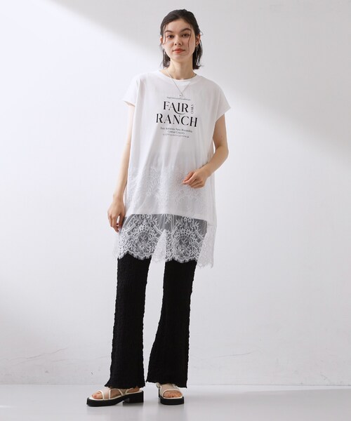 THE SHOP TK tシャツ 半袖 レース切替 ロングTシャツ レディース