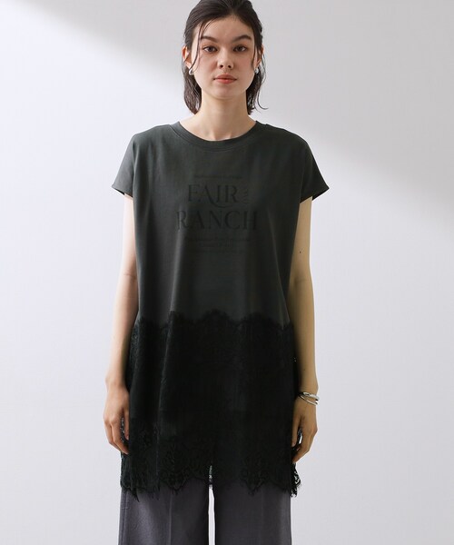 THE SHOP TK tシャツ 半袖 レース切替 ロングTシャツ レディース